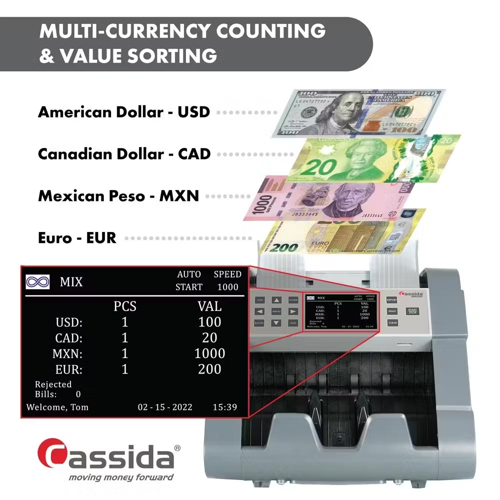 Cassida 8800R Mixed Denomination Bill Reader Multi-Currency