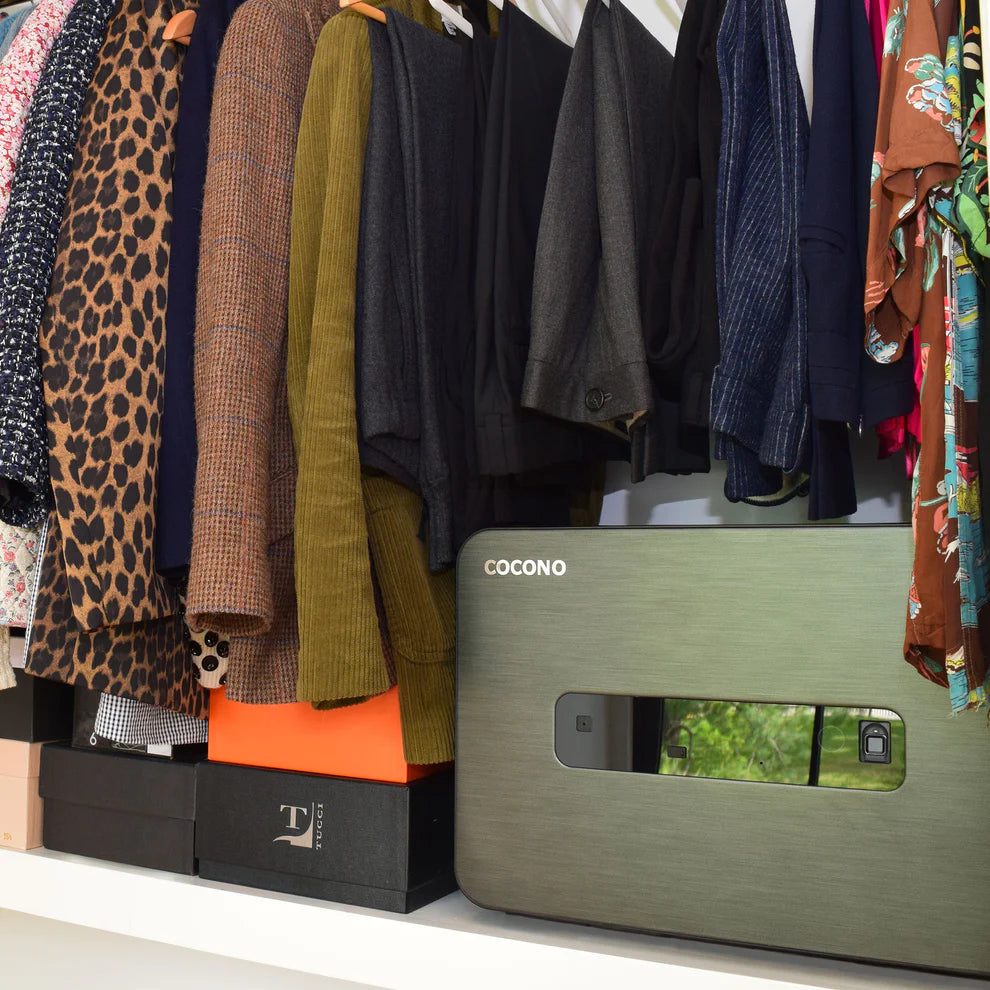 Cocono Classic 20 Small Biometric Fireproof Safe Olive Installed in a closet