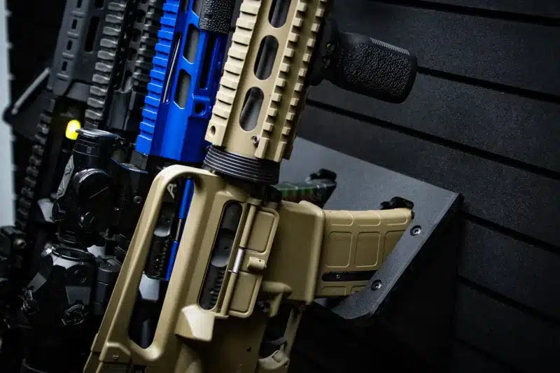 Tactical Walls MWMRH ModWall Multi-Rifle Hangers V2 Closeup of Rifles 2