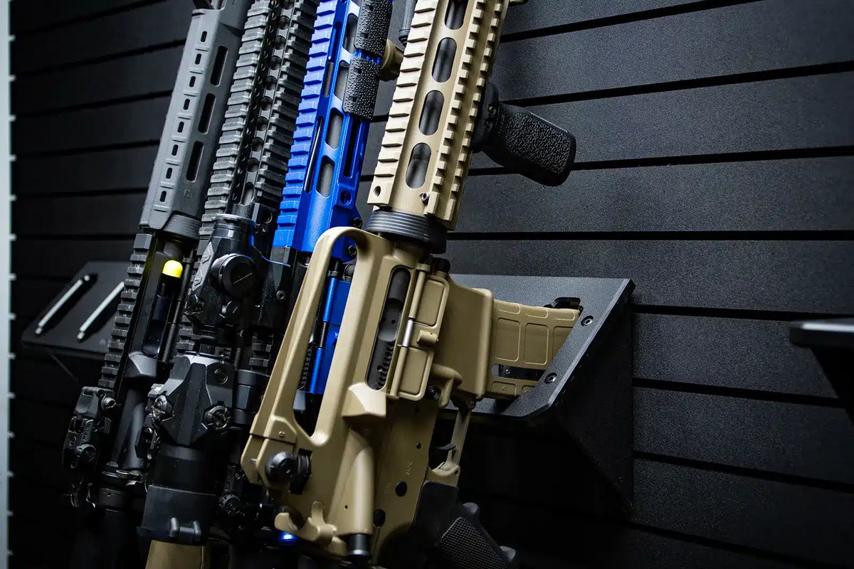 Tactical Walls MWMRH ModWall Multi-Rifle Hangers V2 Closeup of rifles 3