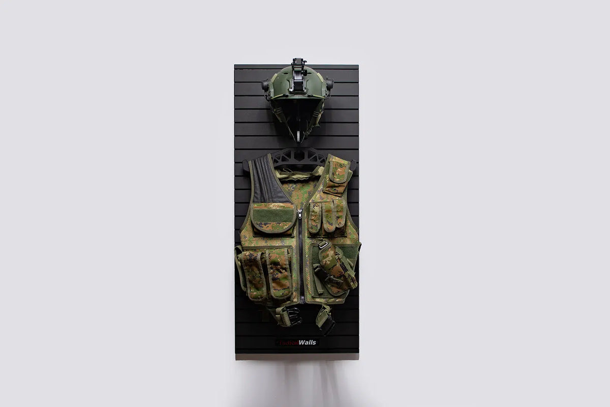 Tactical Walls 1440 ModWall Hidden Gun Compartment Closed with Vest & Helmet