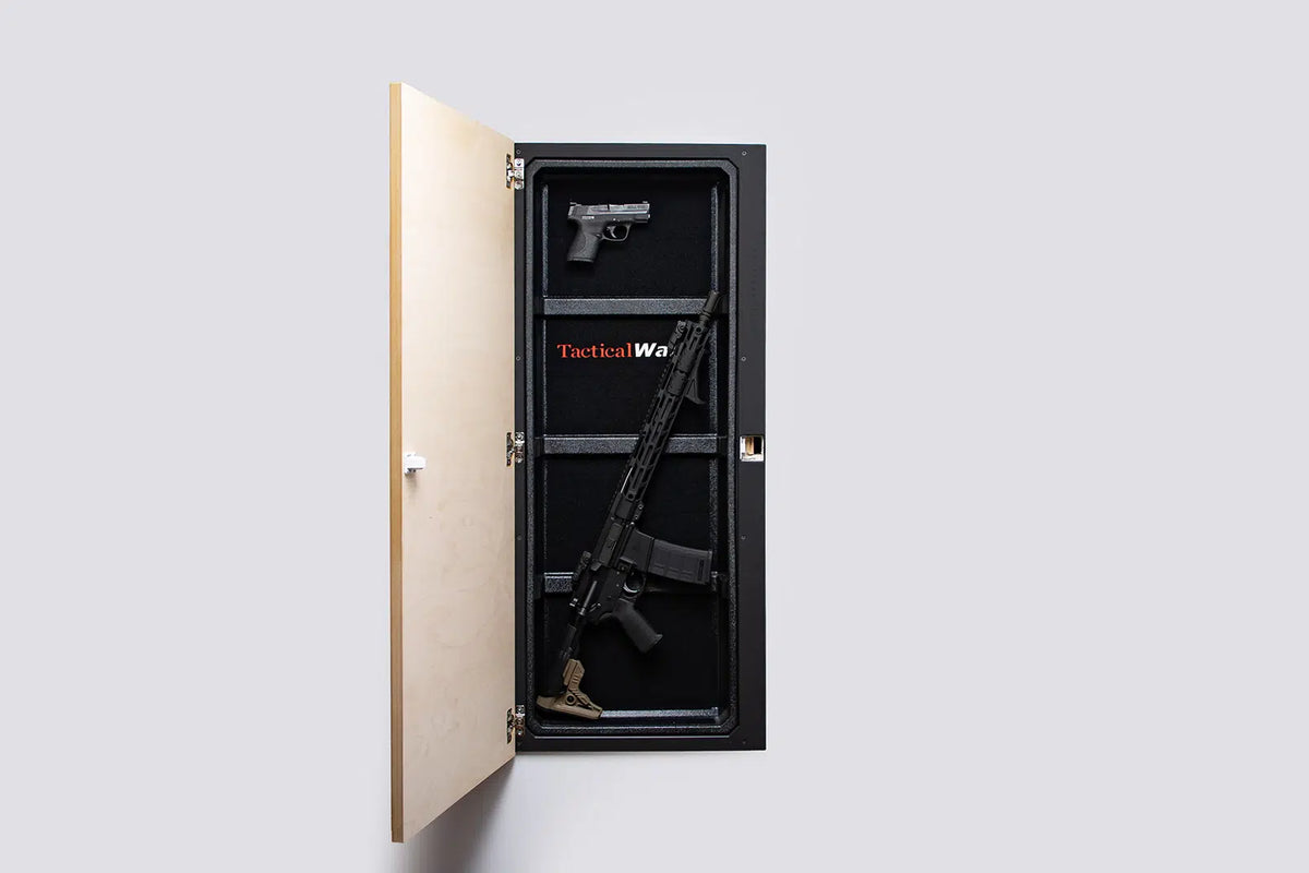 Tactical Walls Concealment Flag Hidden Gun Compartment Open with Rifle and Handgun