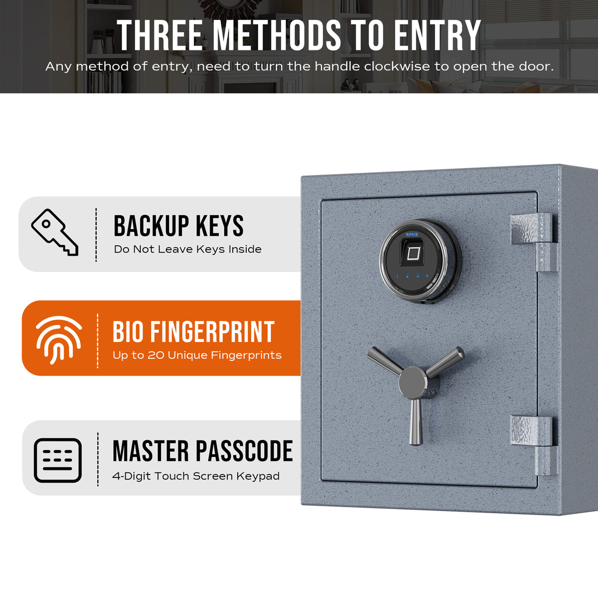 RPNB Grey Deluxe Fireproof Safe with Smart Touchscreen Keypad RPFS40G Three Methods of Entry