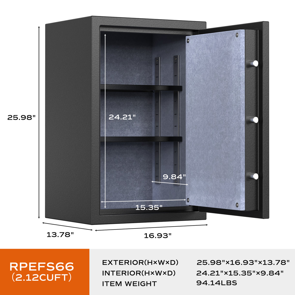 RPNB RPEFS66 High Capacity Digital Keypad Fireproof Safe Door Open Specs