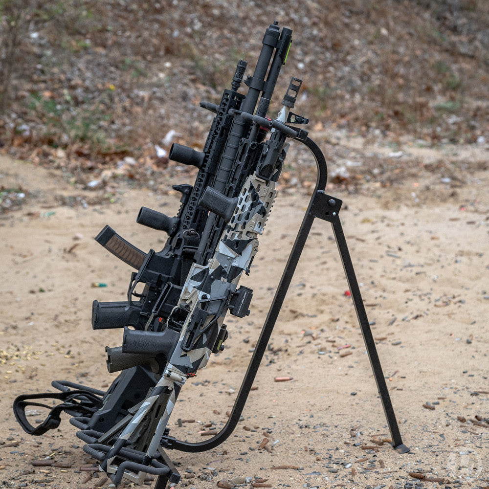 Hold Up Displays Folding Metal Firearm/Bow Rack with Short Barrel Rest HD39-SBR
