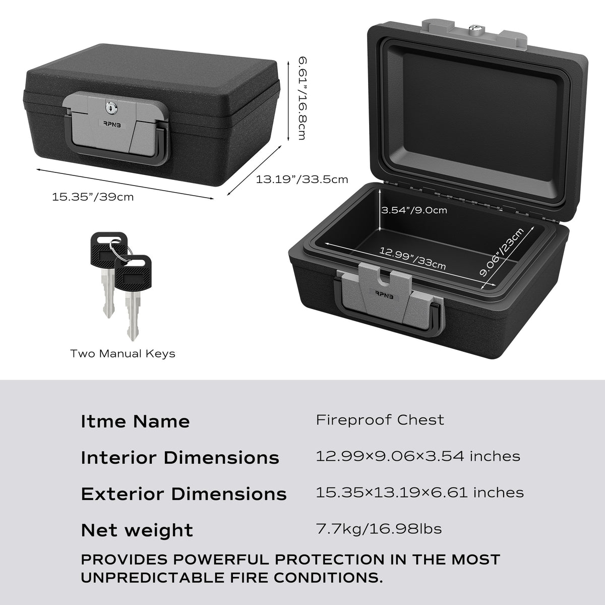 RPNB RPFST01 Fireproof Safe Box with Carrying Handle Dimensions