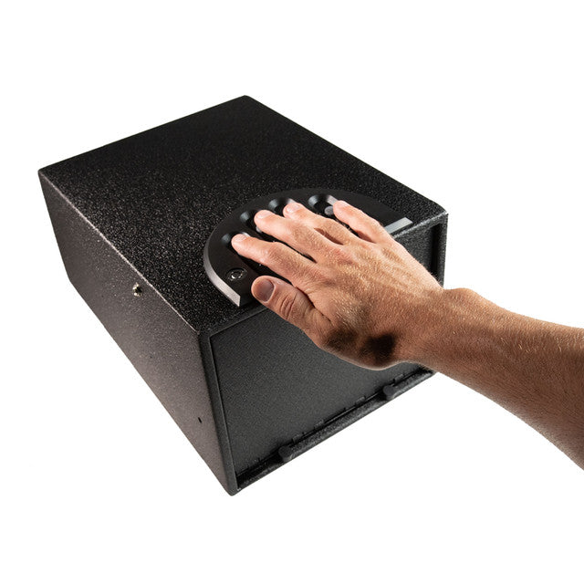 GunVault GV2000D MultiVault Deluxe Handgun Safe Hand on Safe Opening
