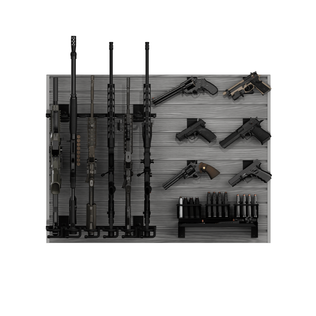 Hold Up Displays Black Camo Gun Wall Bundle HD100-BC Gray Oak