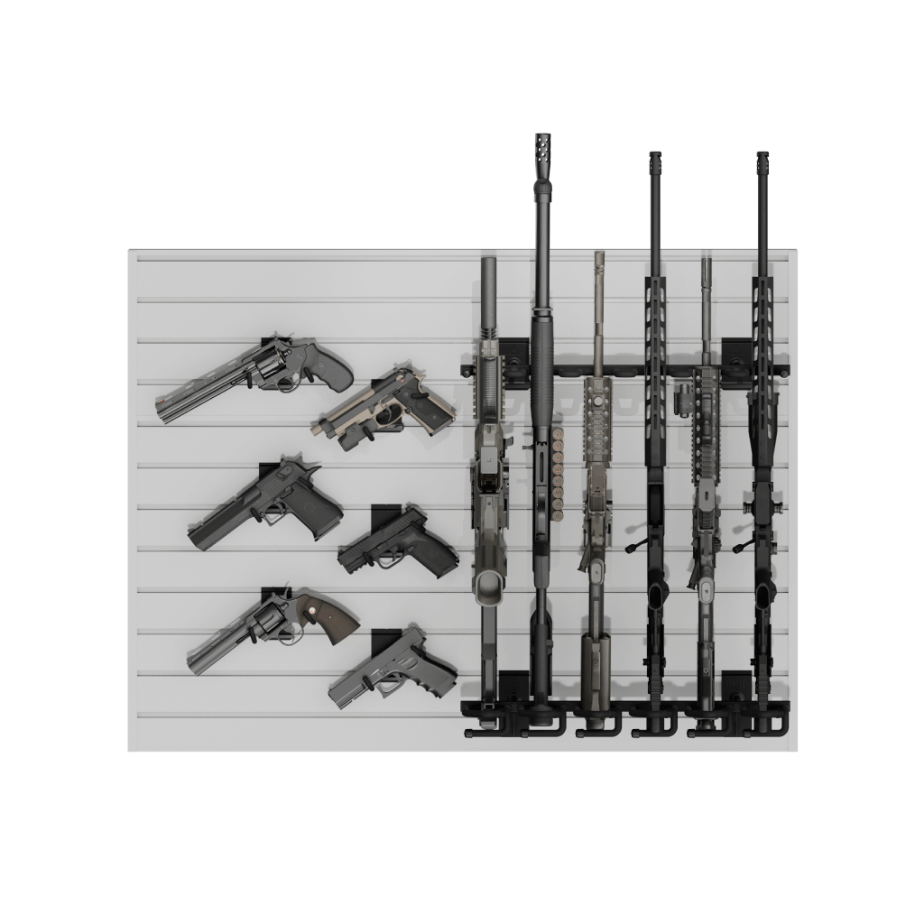 Hold Up Displays Gun Wall Bundle for 6 Rifles and 6 Pistols HD103 Light Silver