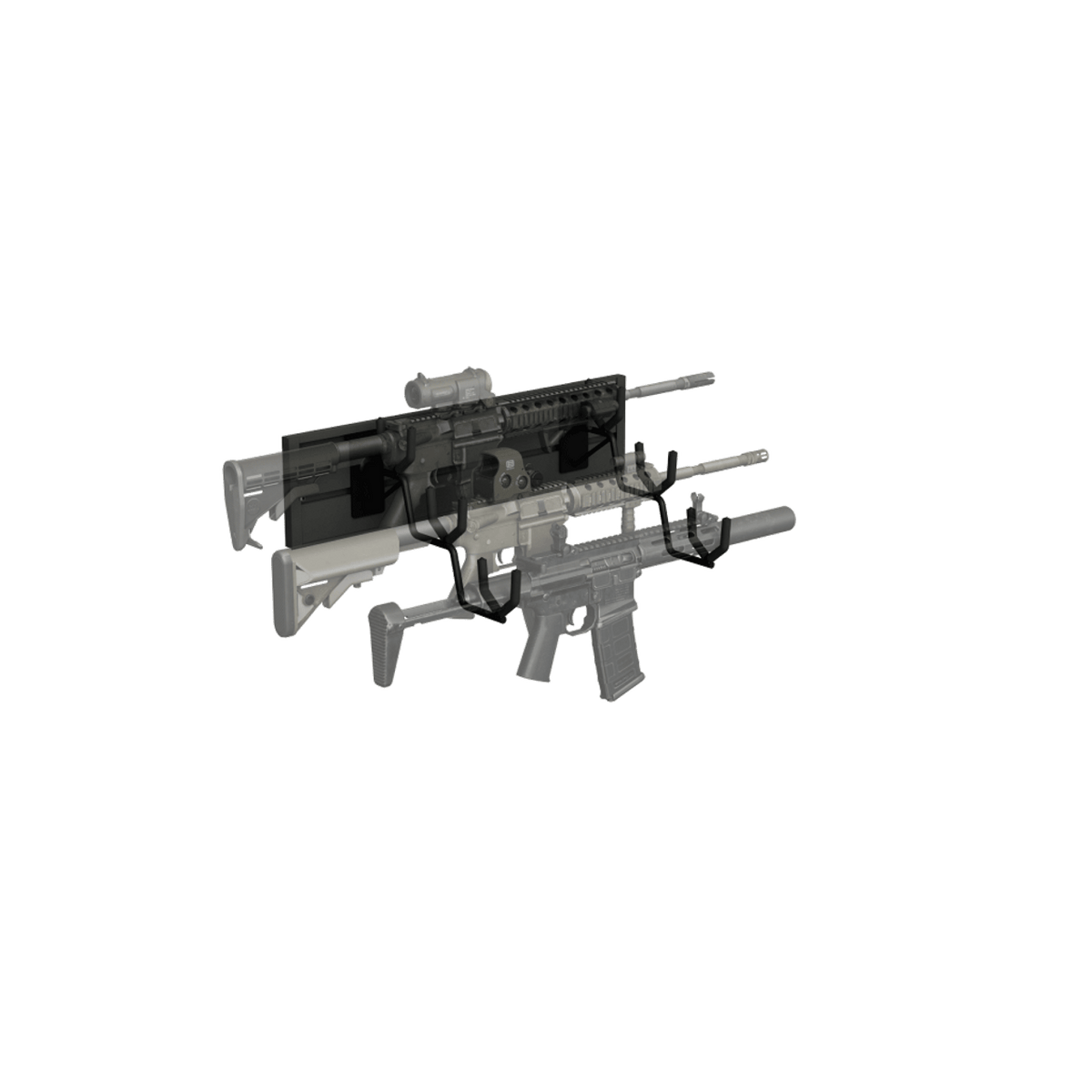 Hold Up Displays Gun Rack for 3 Rifles with Slatwall - HD106 Gunmetal