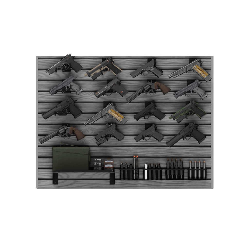 Hold Up Displays 16 Pistol Gun Wall Bundle HD109 Grey Oak