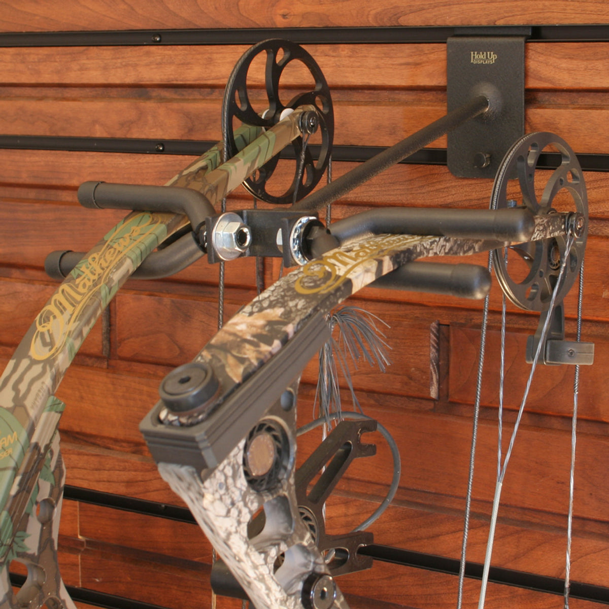 Hold Up Displays Twin Limb Bow Holder - HD11 Installed with Bows