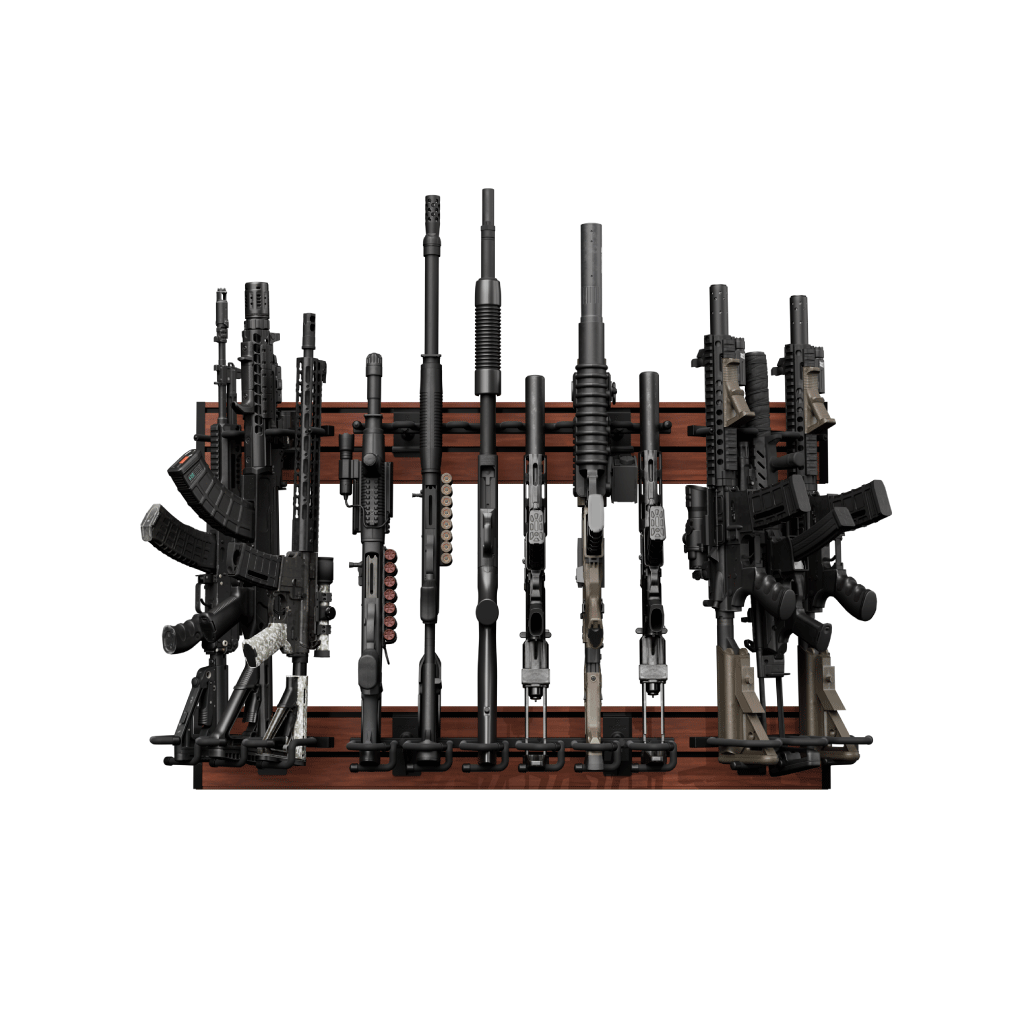 Hold Up Displays Rifle Rack Slatwall Display Package HD91  Black Walnut