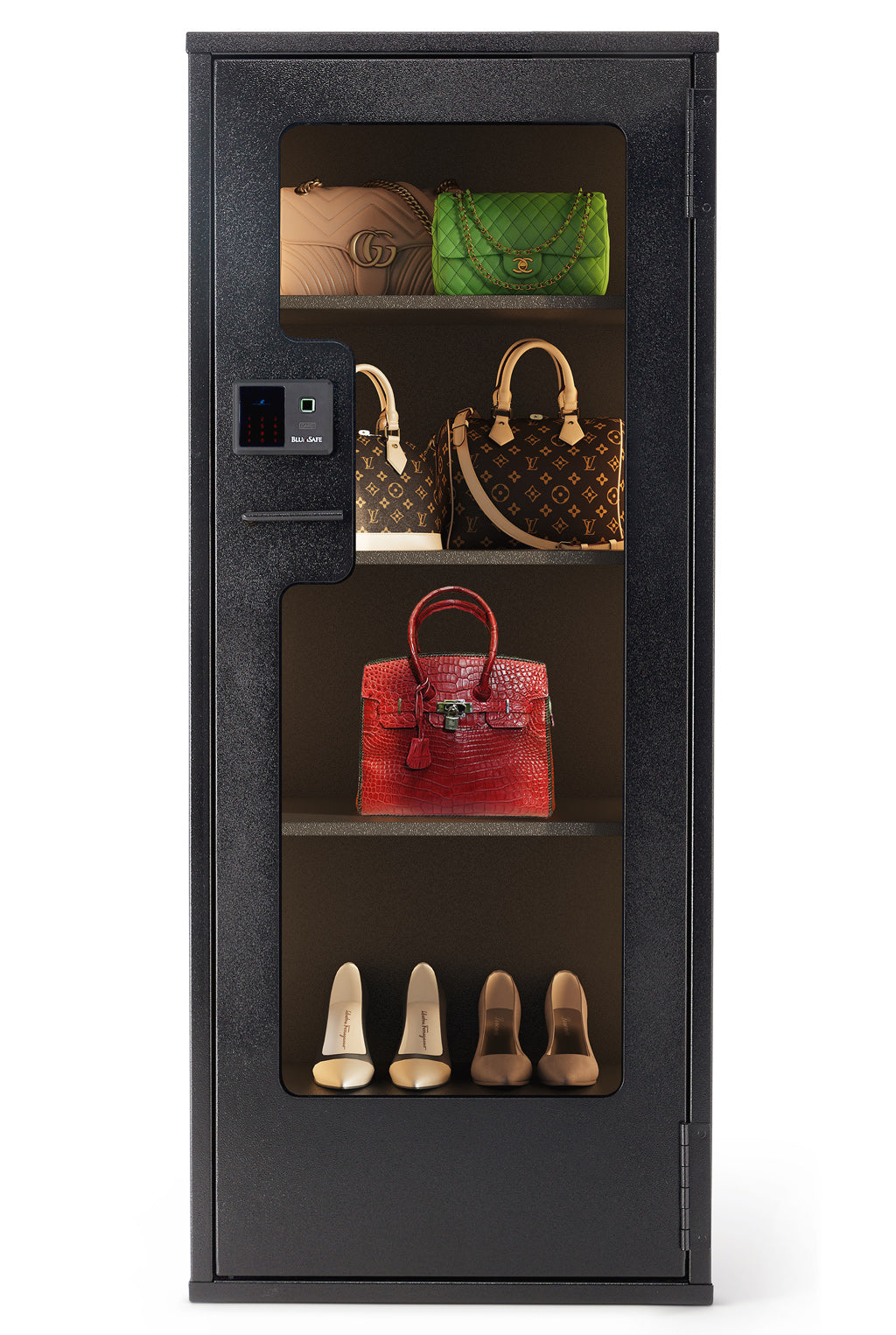 BlumSafe Secure Display Cabinet for Watches with Purses &amp; Shoes