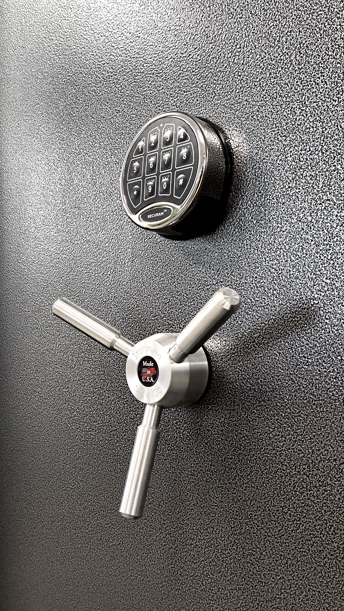 Ironman 7230 residential vault door Securam Basic lock and tri-spoke handle.