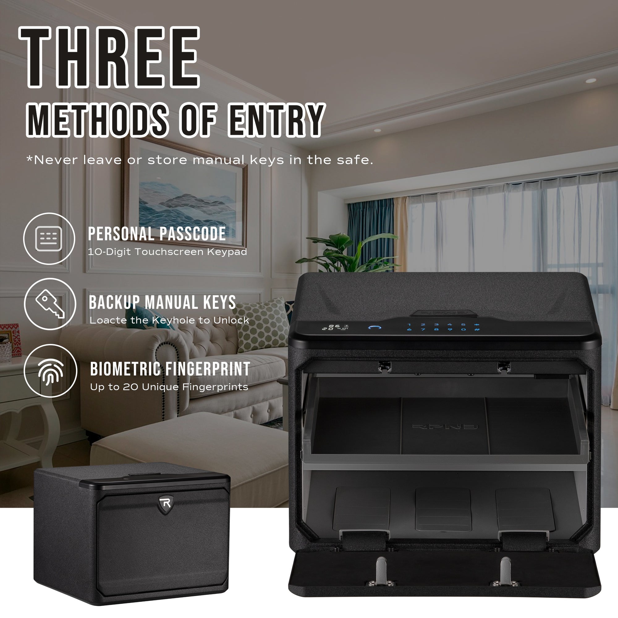 RPNB RP2009 Fingerprint High Capacity Dual-Layer Handgun Safe with Biometric Scanner