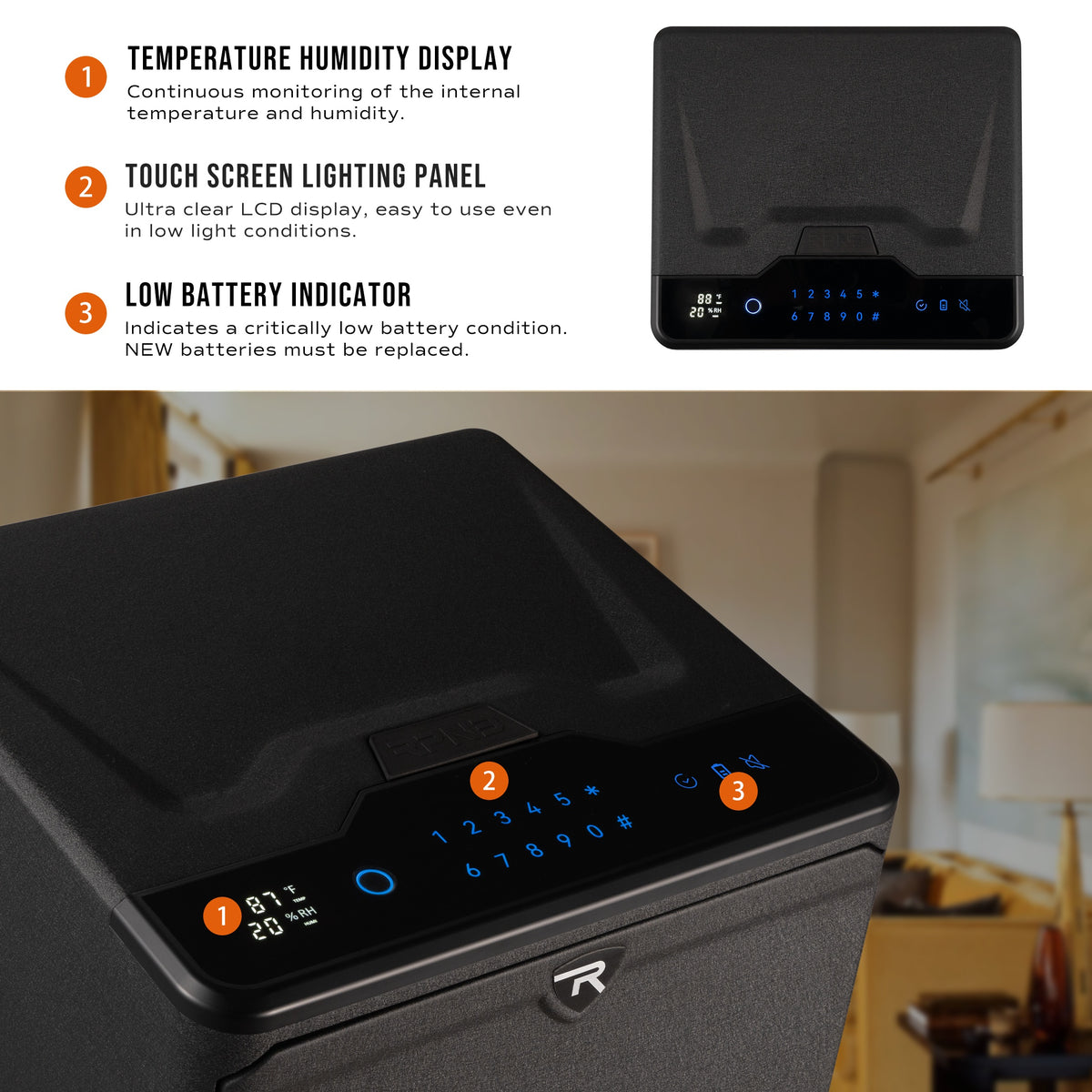 RPNB RP2009 Fingerprint High Capacity Dual-Layer Handgun Safe with Biometric Scanner Screen Features