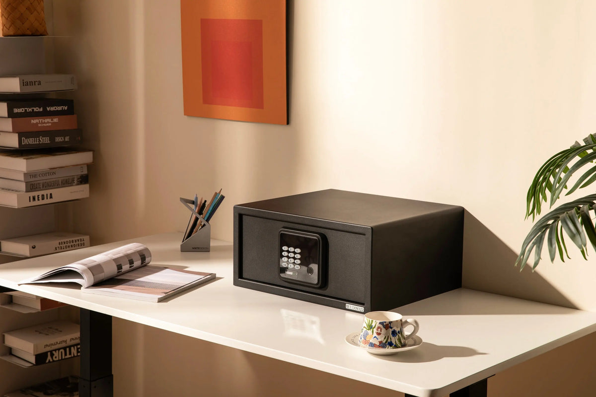 IslandSafe Hovia Hotel & Home Safe On Desk