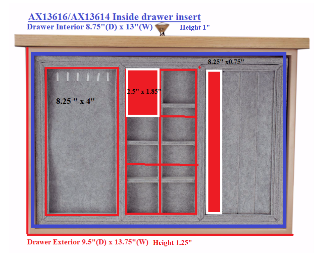 Barska AX13614 Keypad Fireproof Large Jewelry Safe Inside Drawer Insert Dimensions