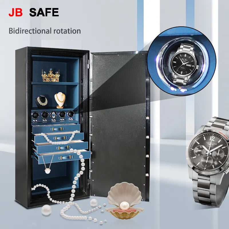 JB Large Watch Winder &amp; Jewelry Safe Fireproof 4 Jewelry Drawers &amp; 5 Watch Winders Watch Winders