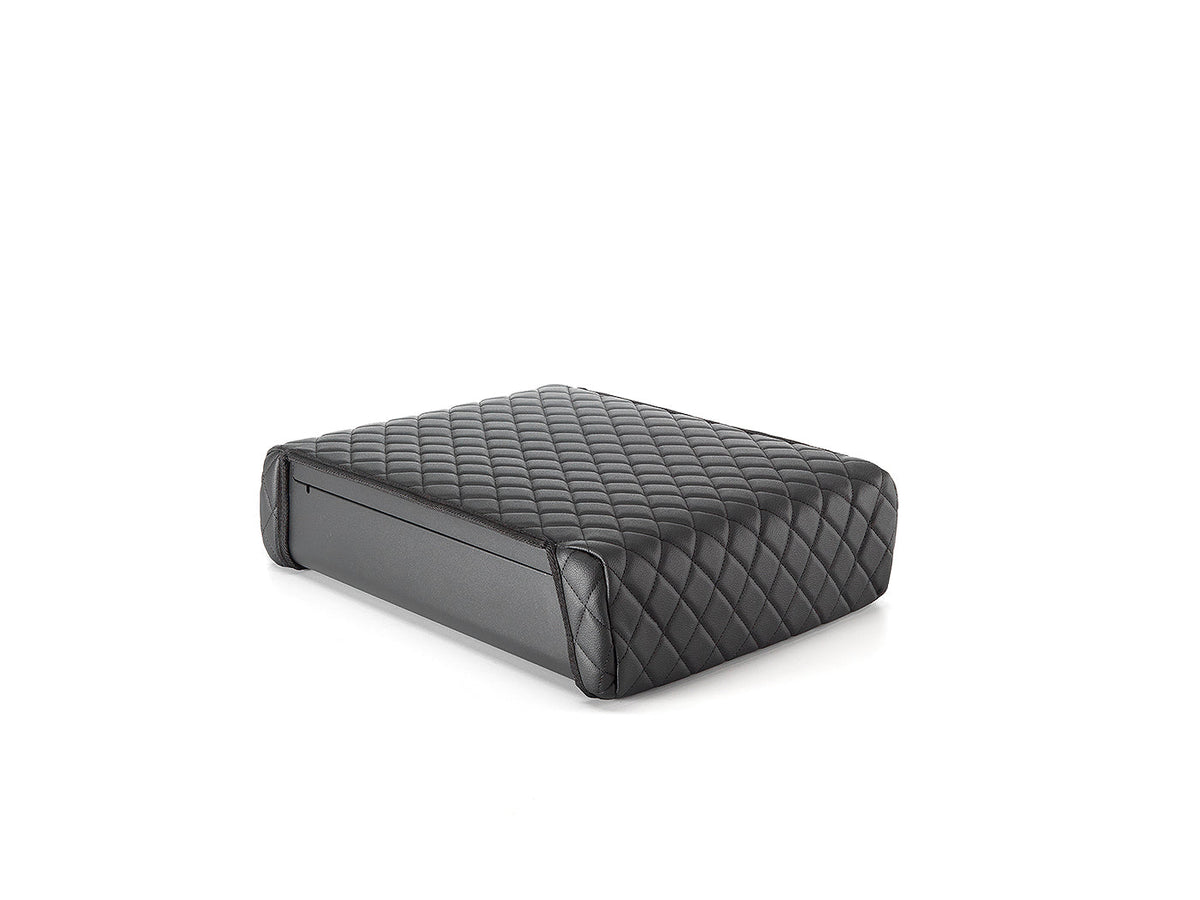 Black quilted box on a white background