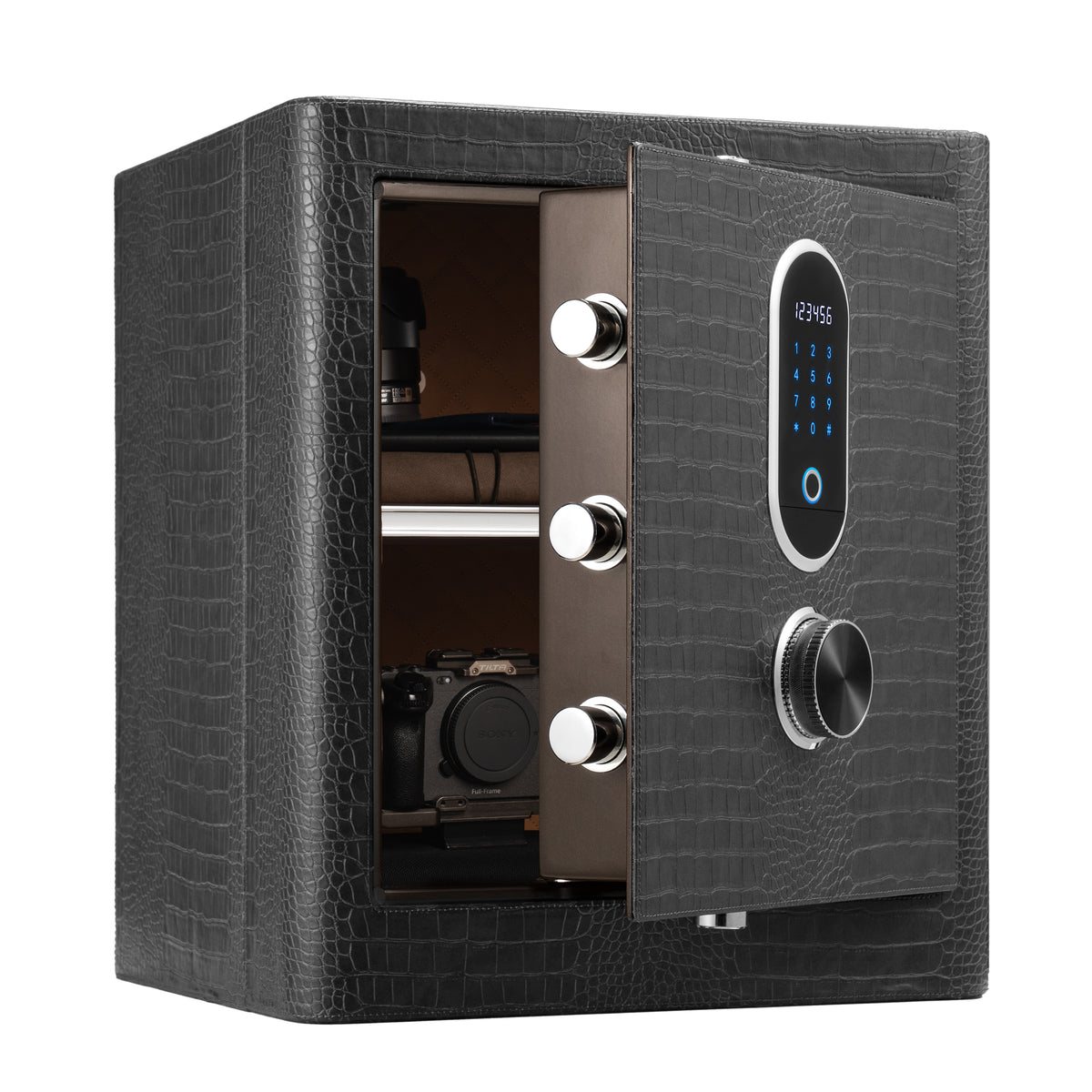 RPNB RPLH50 Luxury Leatherette Wrapped Biometric Fingerprint Home Safe with Touch Screen