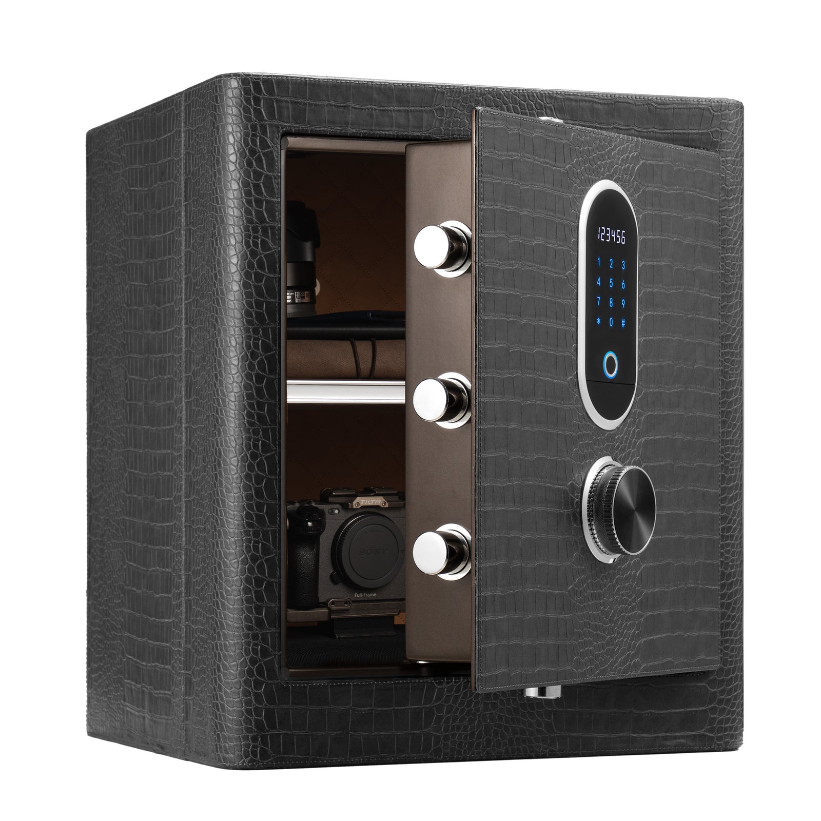 RPNB RPLH50 Luxury Leatherette Wrapped Biometric Fingerprint Home Safe with Touch Screen