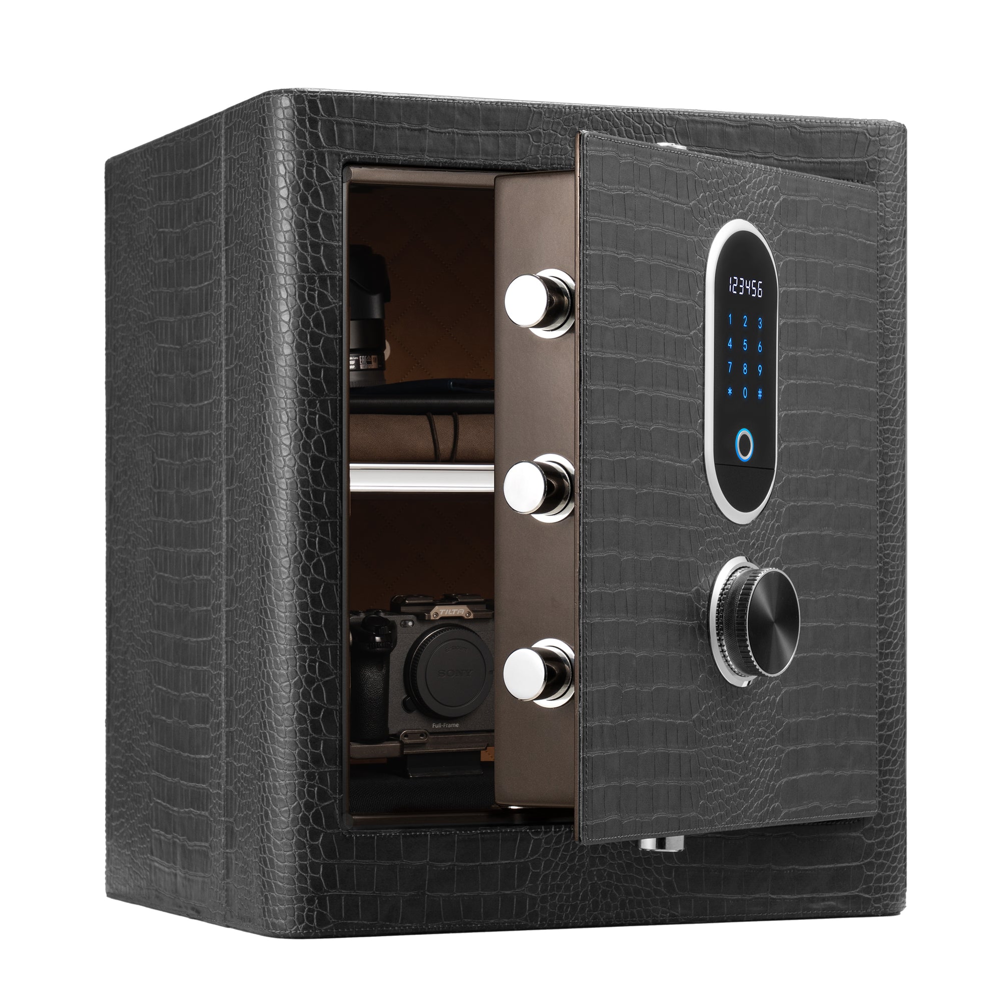 RPNB RPLH50 Luxury Leatherette Wrapped Biometric Fingerprint Home Safe with Touch Screen