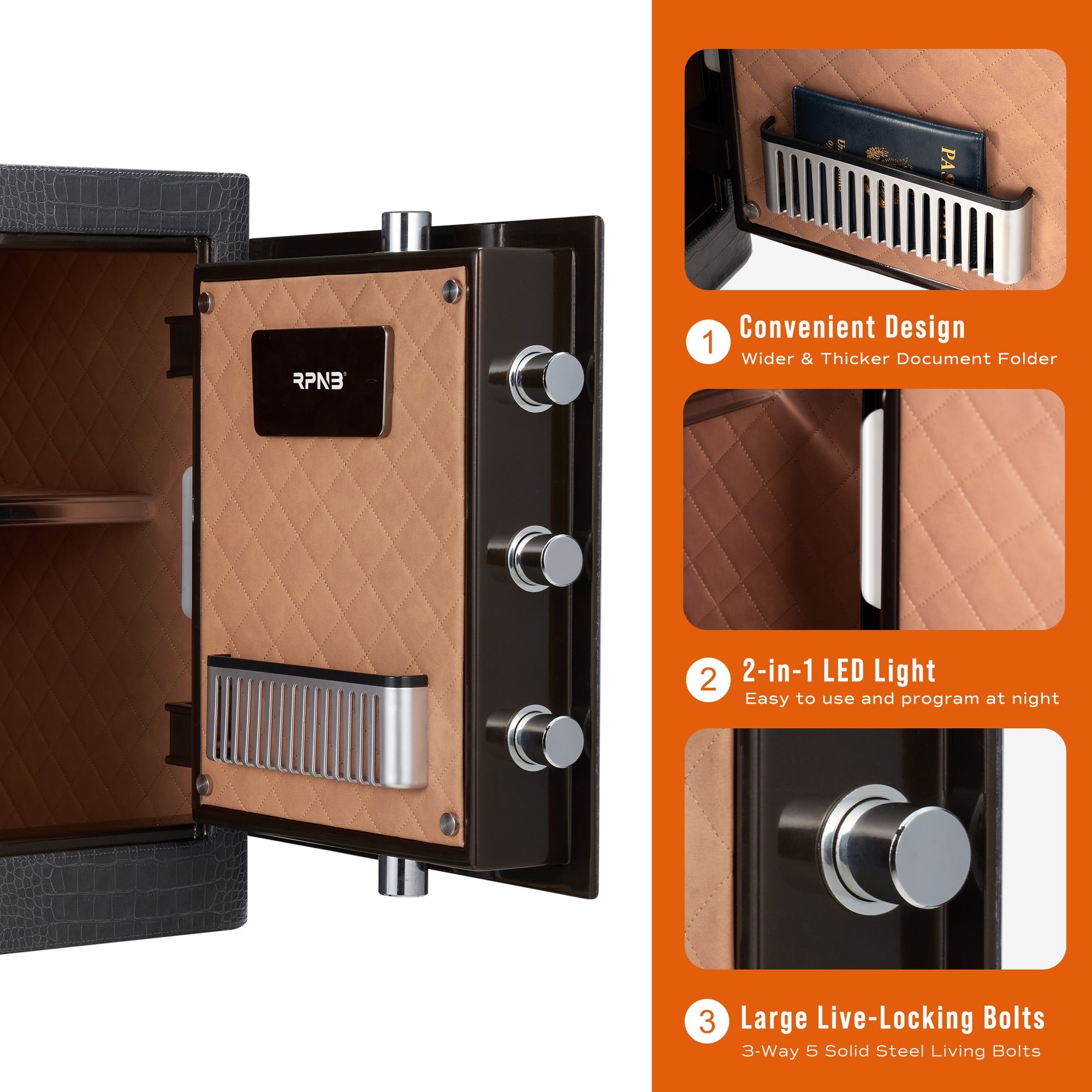 RPNB RPLH50 Luxury Leatherette Wrapped Biometric Fingerprint Home Safe with Touch Screen