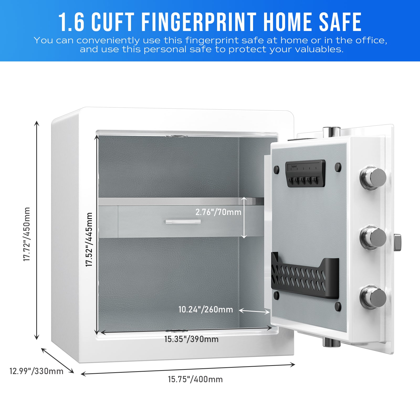 RPNB RPHS45W Smart Touch Screen Biometric Fingerprint Security Safe White