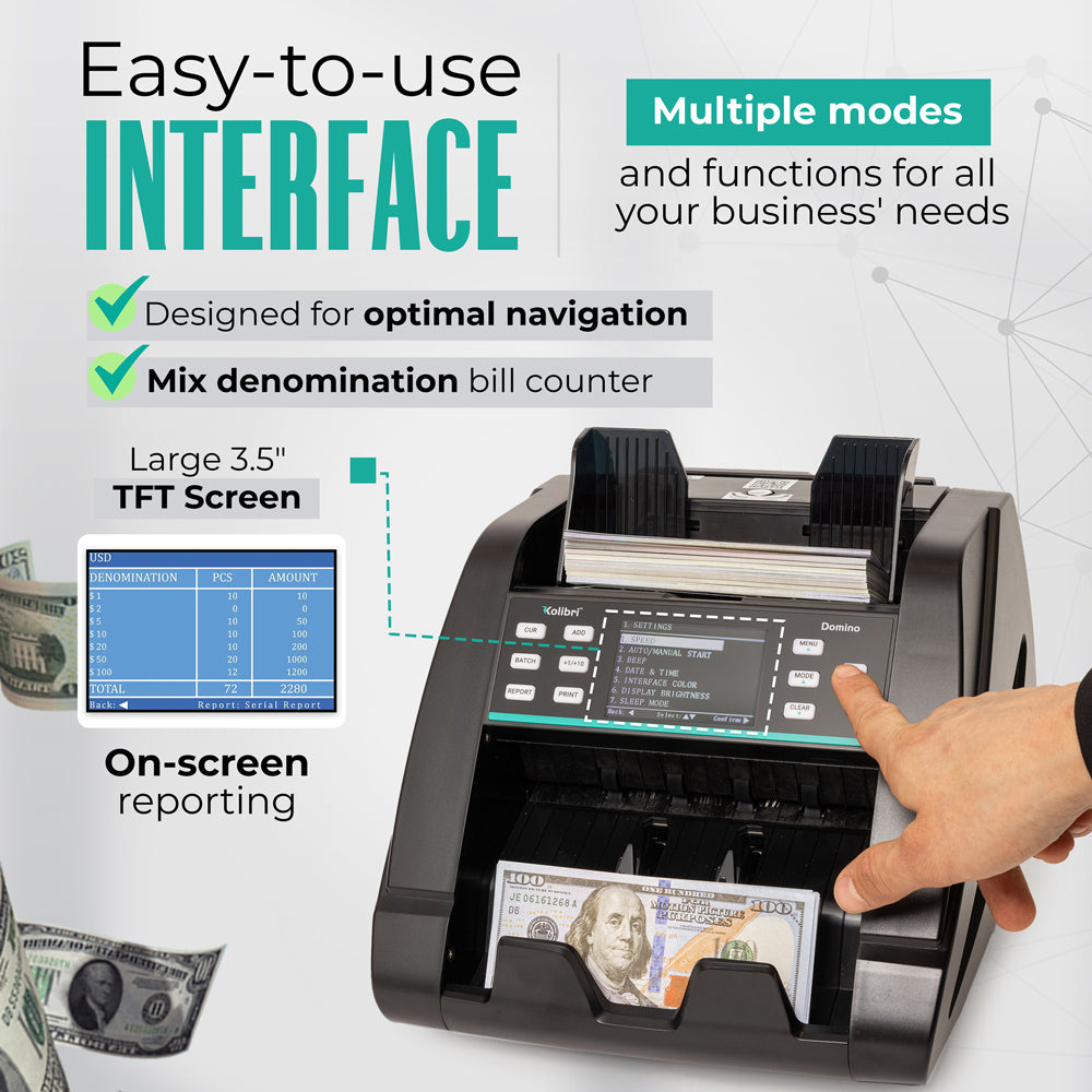 Kolibri Domino Mixed Bill Counter, Sorter and Reader Easy-to-Use Interface