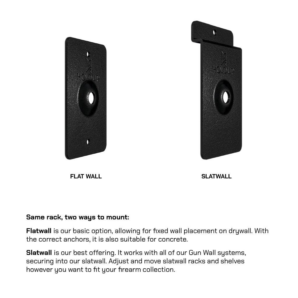 Hold Up Displays Vertical Firearm & Bow Holder HD03 Slatwall vs Flatwall