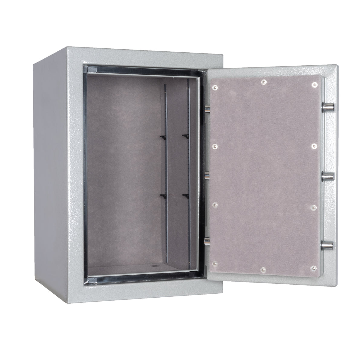 Tracker Safe HS30 interior shown empty without shelves, carpeted floor and lined door panel