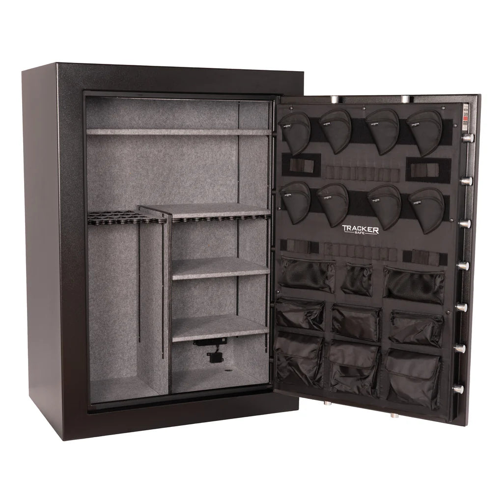 Closeup view of the Tracker M64's interior shelving, perfect for organizing ammo, valuables, and accessories.