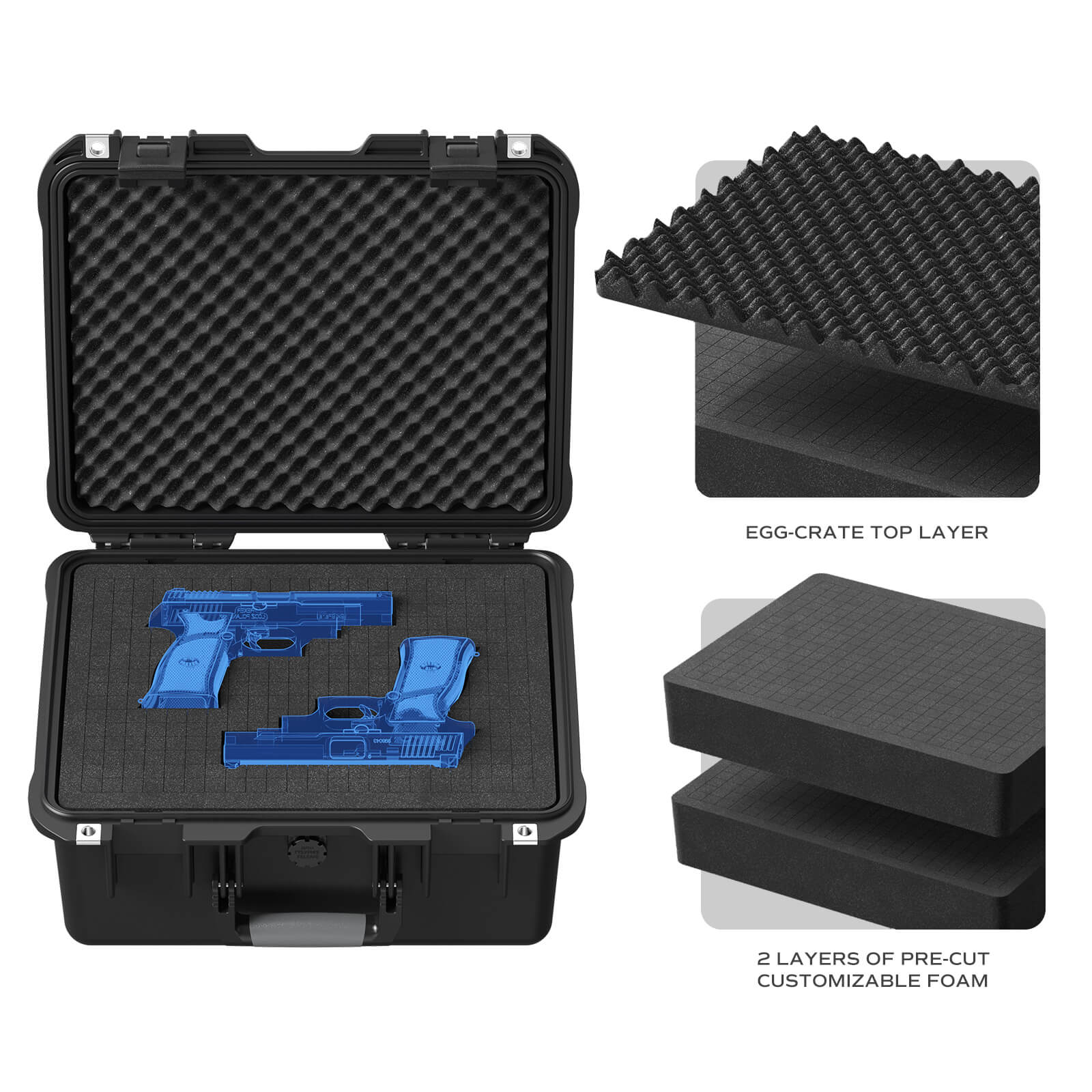 RPNB PP-3618 Waterproof Hard Pistol Case with Customizable Foam Insert