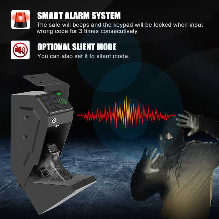 Langger LAPS007 Biometric Hidden Mounted Handgun Safe Alarm System and Silent Mode