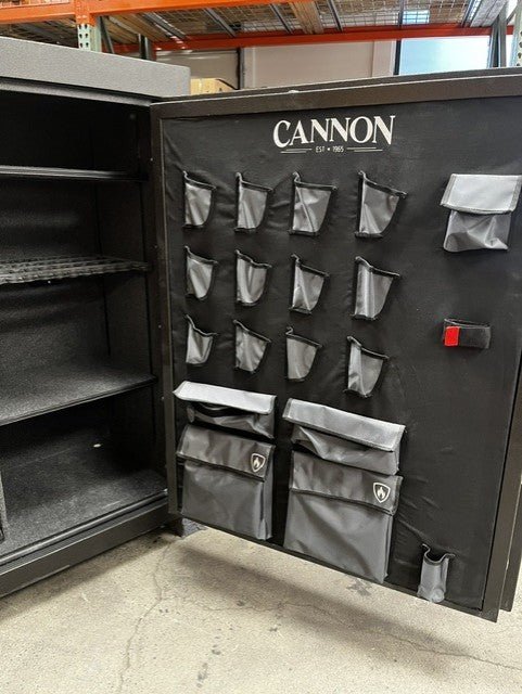 View of the door, the door has 12 pistol holders. It also has a few document zipper bags for any type of documents. 