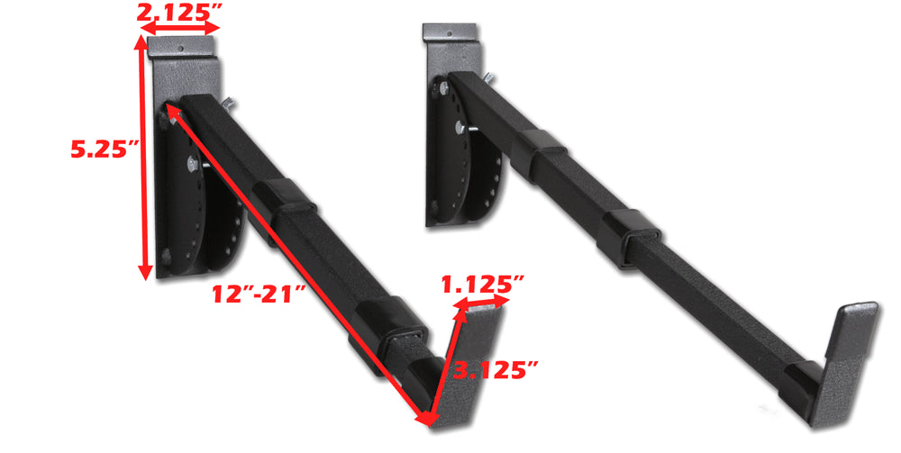 Hold Up Displays Adjustable Angle Slatwall Shelf Brackets Telescoping Arms - HD33 Dimensions