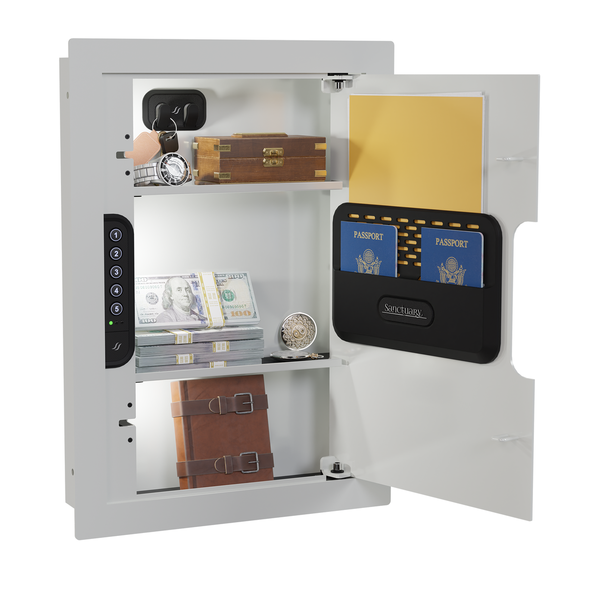 Sports Afield SA-IWV-W Sanctuary In-Wall Safe White Door Open Full