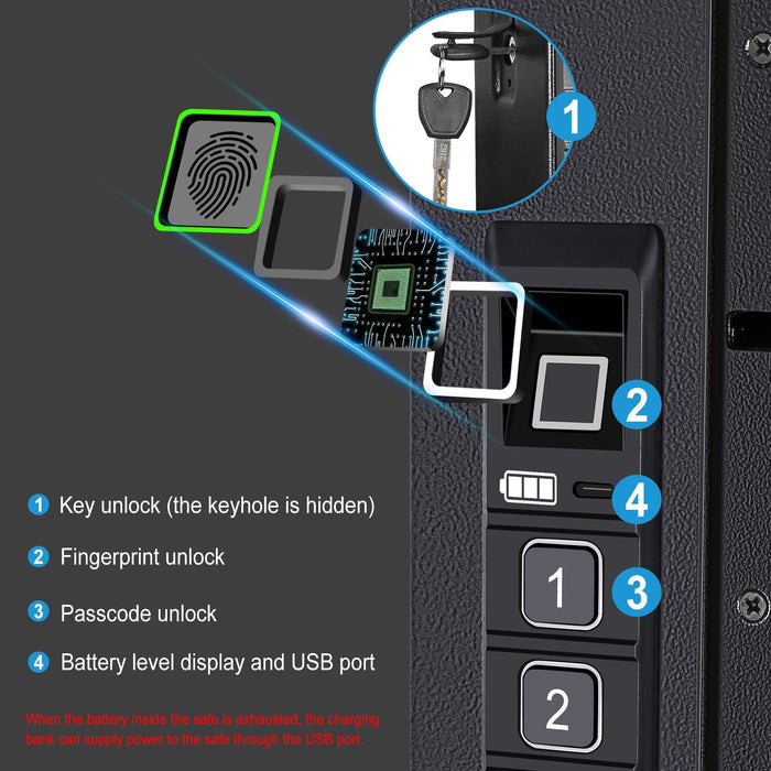 Langger LAWS009 Biometric Wall Gun Safe Large Three Unlock Methods