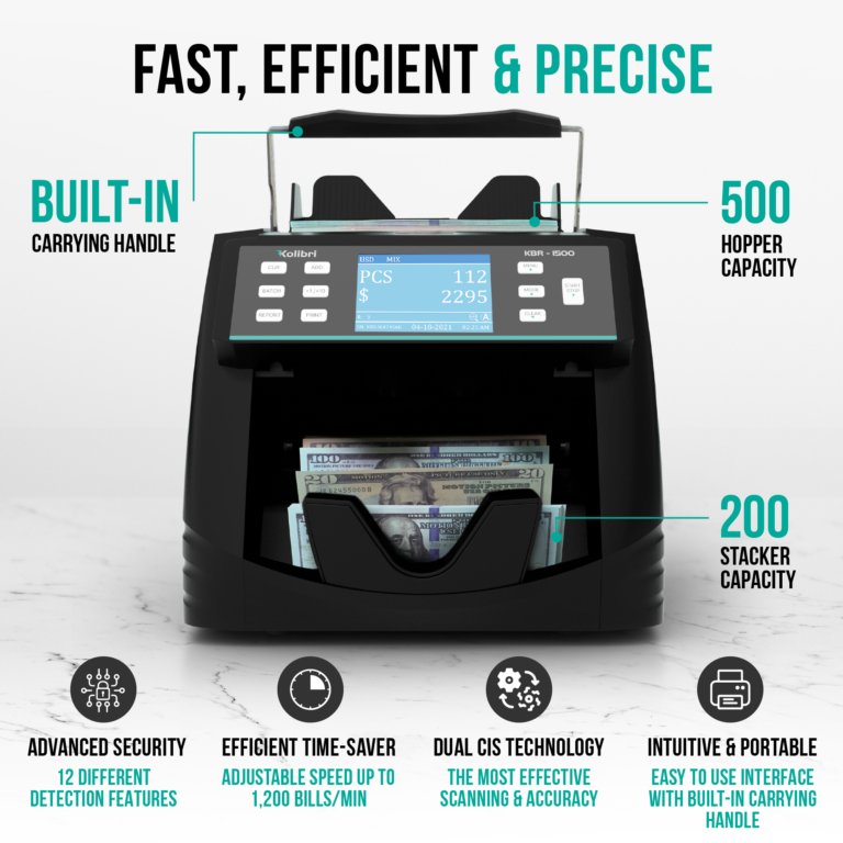 Kolibri KBR-1500 1-Pocket Mixed Bill Counter, Sorter, &amp; Reader Fast, Efficient &amp; Precise