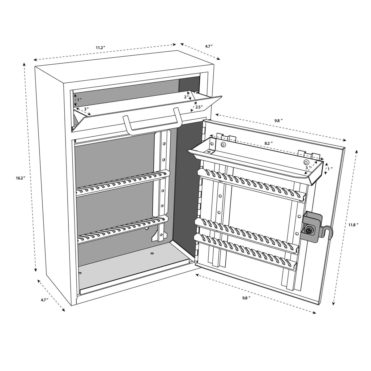 Mail Boss Key Boss Locking Security Key Drop Box (105 Keys) Dimensions