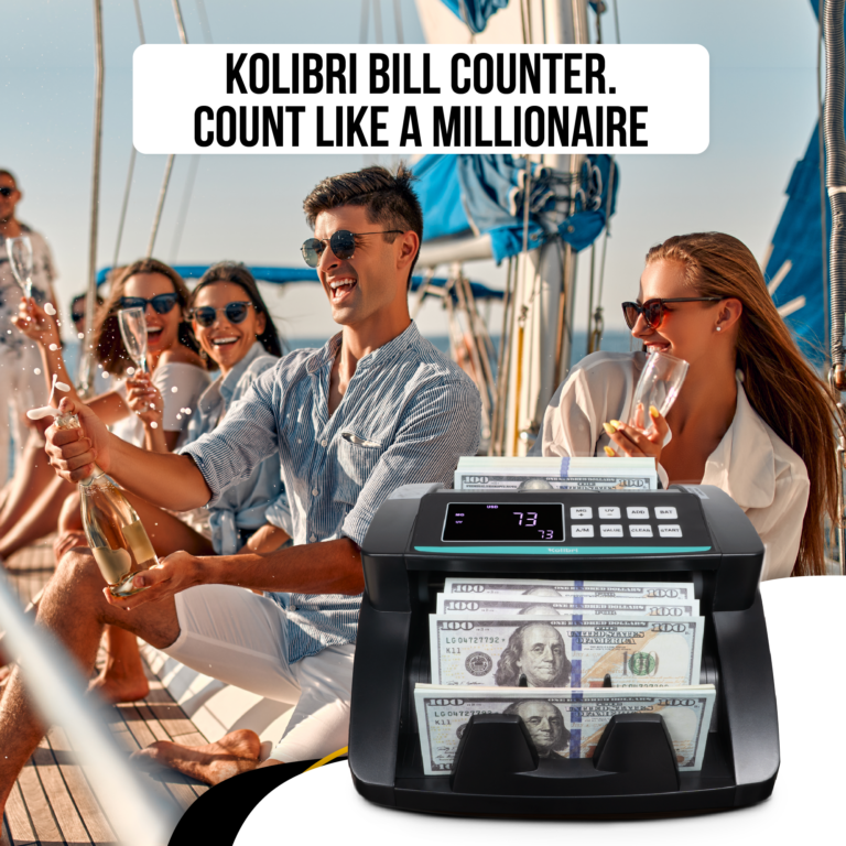 Kolibri Automatic Bill Counter On a Boat with Champagne