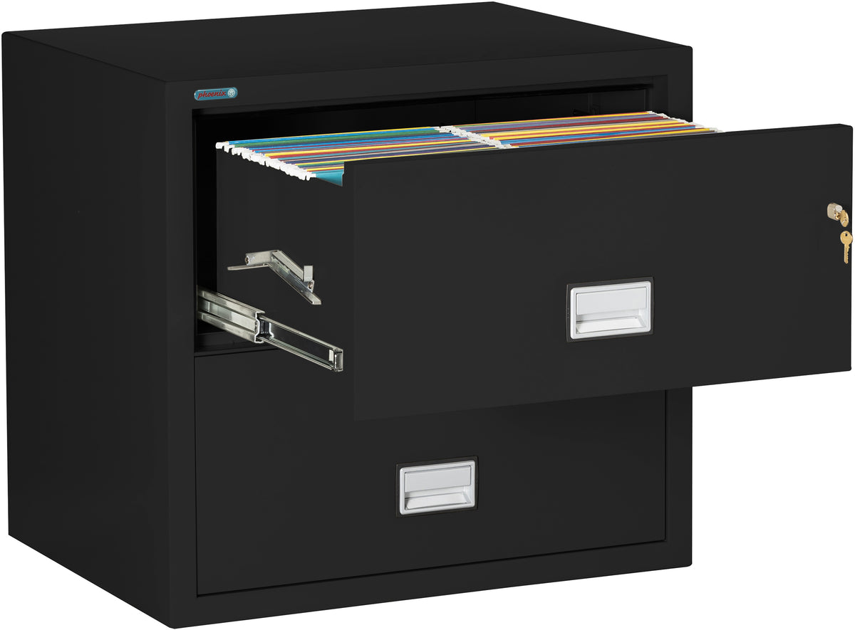 Phoenix Safe LAT2W31 31&quot; 2 Drawer Lateral Size Fire File Cabinet Black Drawer Open 2