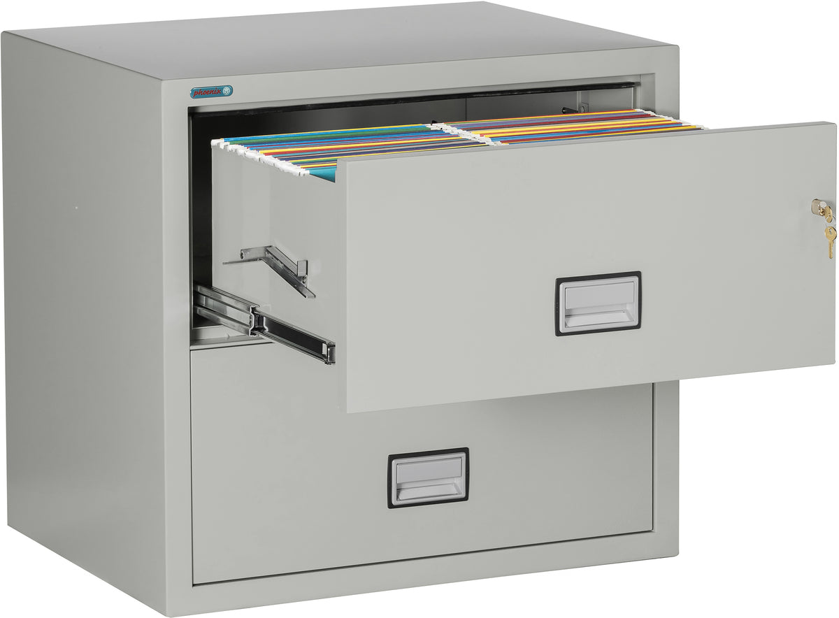 Phoenix Safe LAT2W31 31&quot; 2 Drawer Lateral Size Fire File Cabinet Light Gray Drawer Open 2