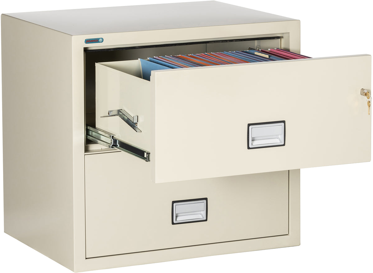 Phoenix Safe LAT2W31 31&quot; 2 Drawer Lateral Size Fire File Cabinet Putty Drawer Open