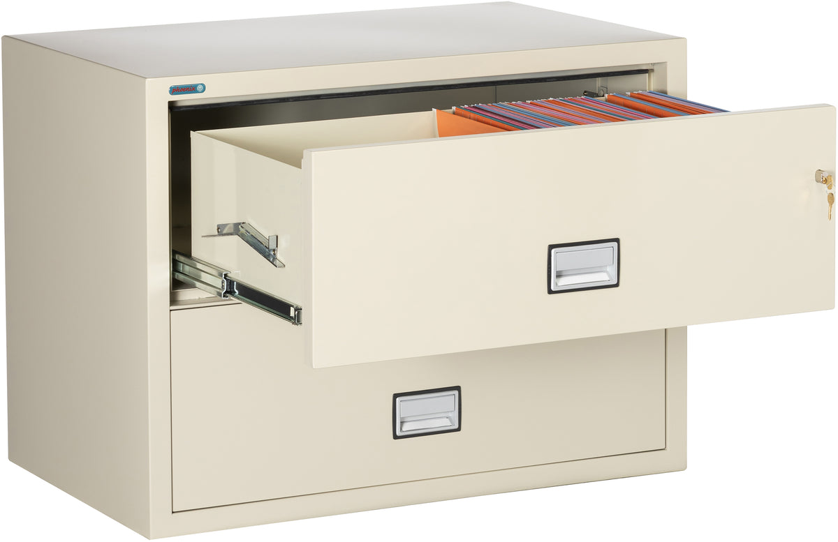 Phoenix Safe LAT2W38 38&quot; 2 Drawer Lateral Size Fire File Cabinet Putty Drawer Open