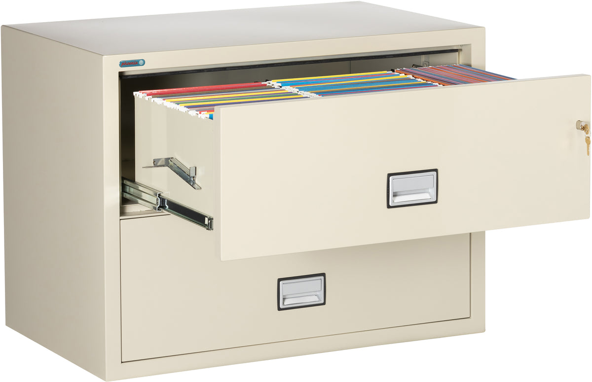 Phoenix Safe LAT2W38 38&quot; 2 Drawer Lateral Size Fire File Cabinet Putty Drawer Open 2