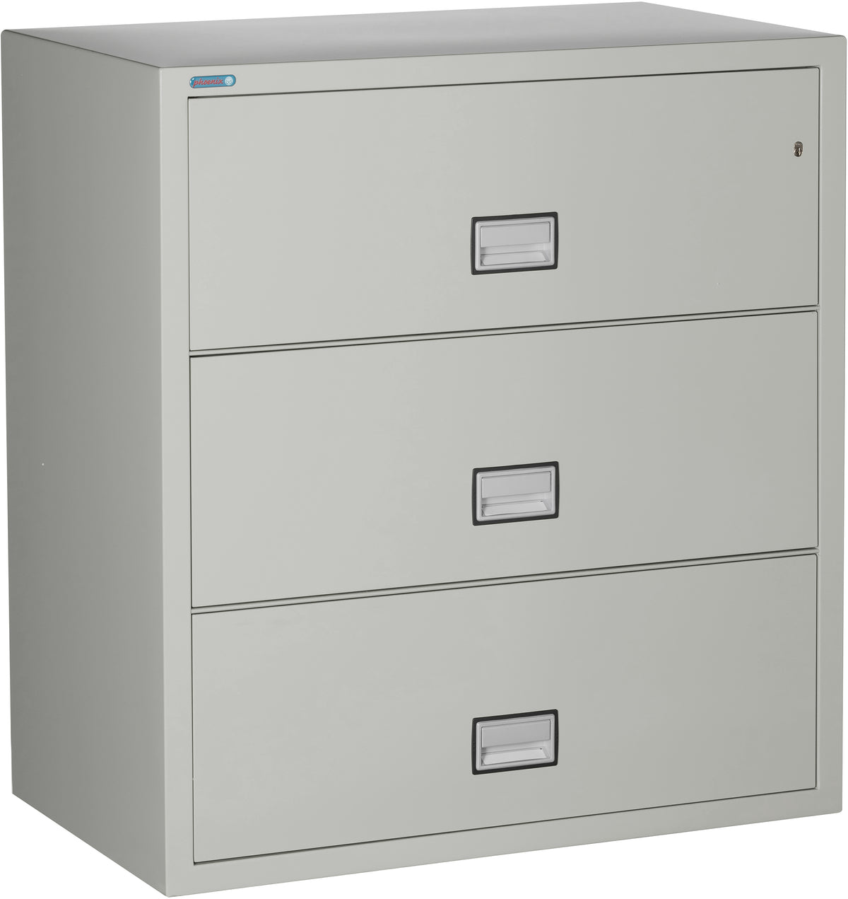 Phoenix Safe LAT3W38 38&quot; 3 Drawer Lateral Size Fire File Cabinet Light Gray