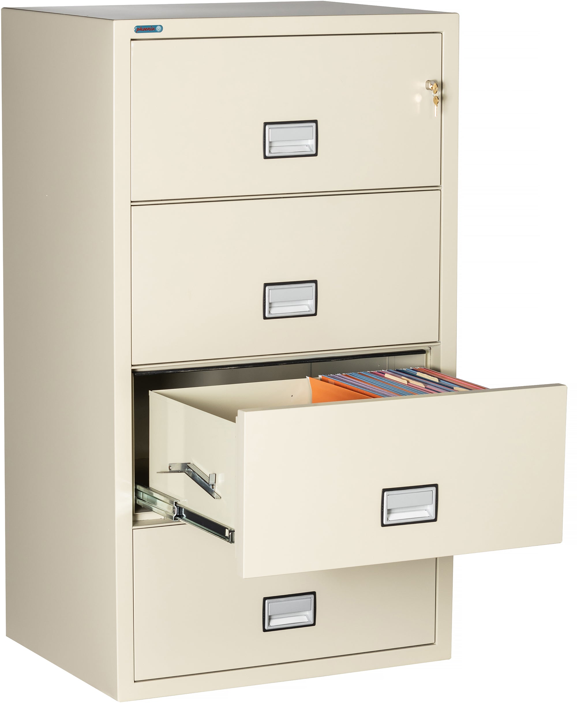 Phoenix Safe LAT4W31 31" 4 Drawer Lateral Size Fire File Cabinet Putty